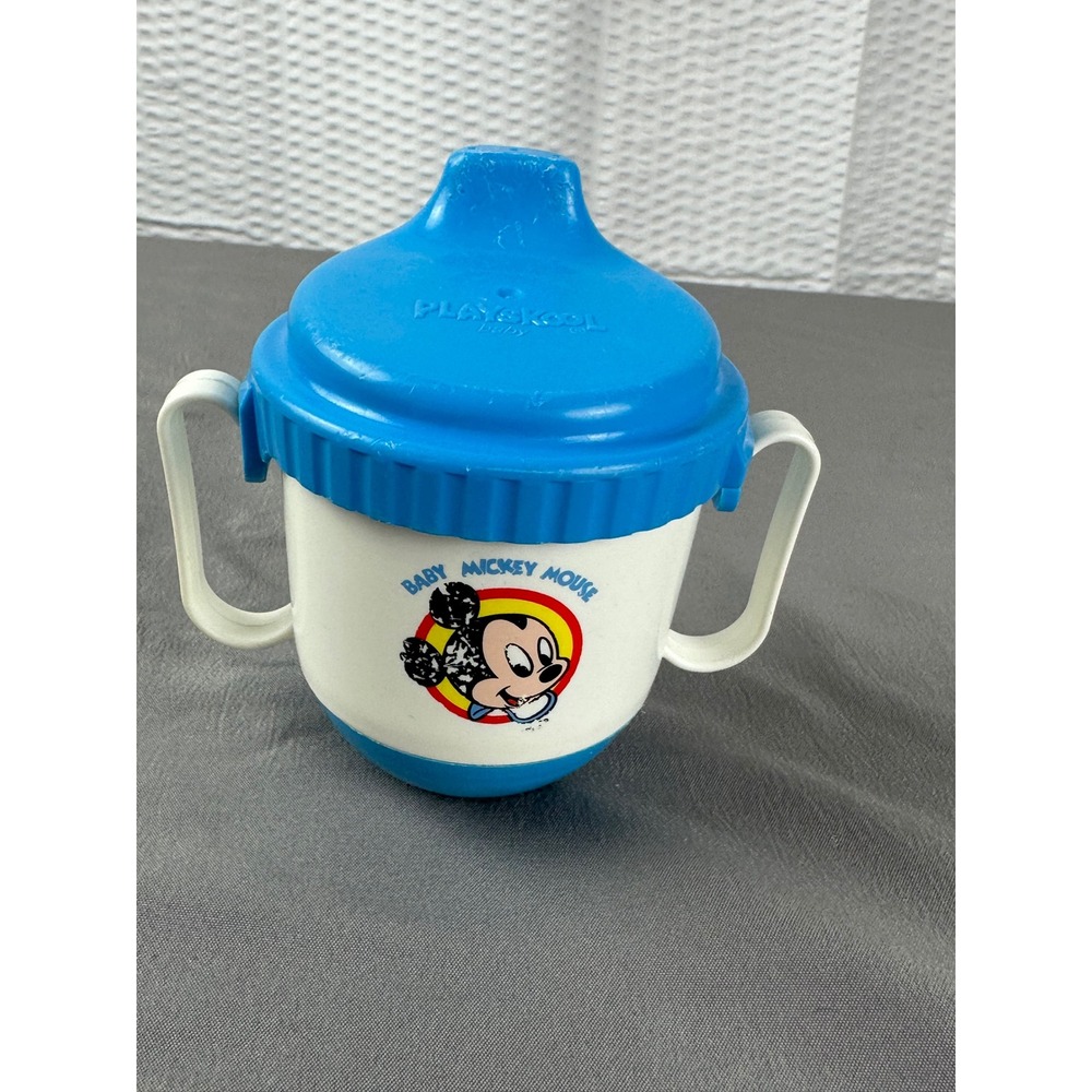 Vtg Playskool Baby Sippy Cup 1984 Mickey Mouse Disney Toddler Training Cup w Lid